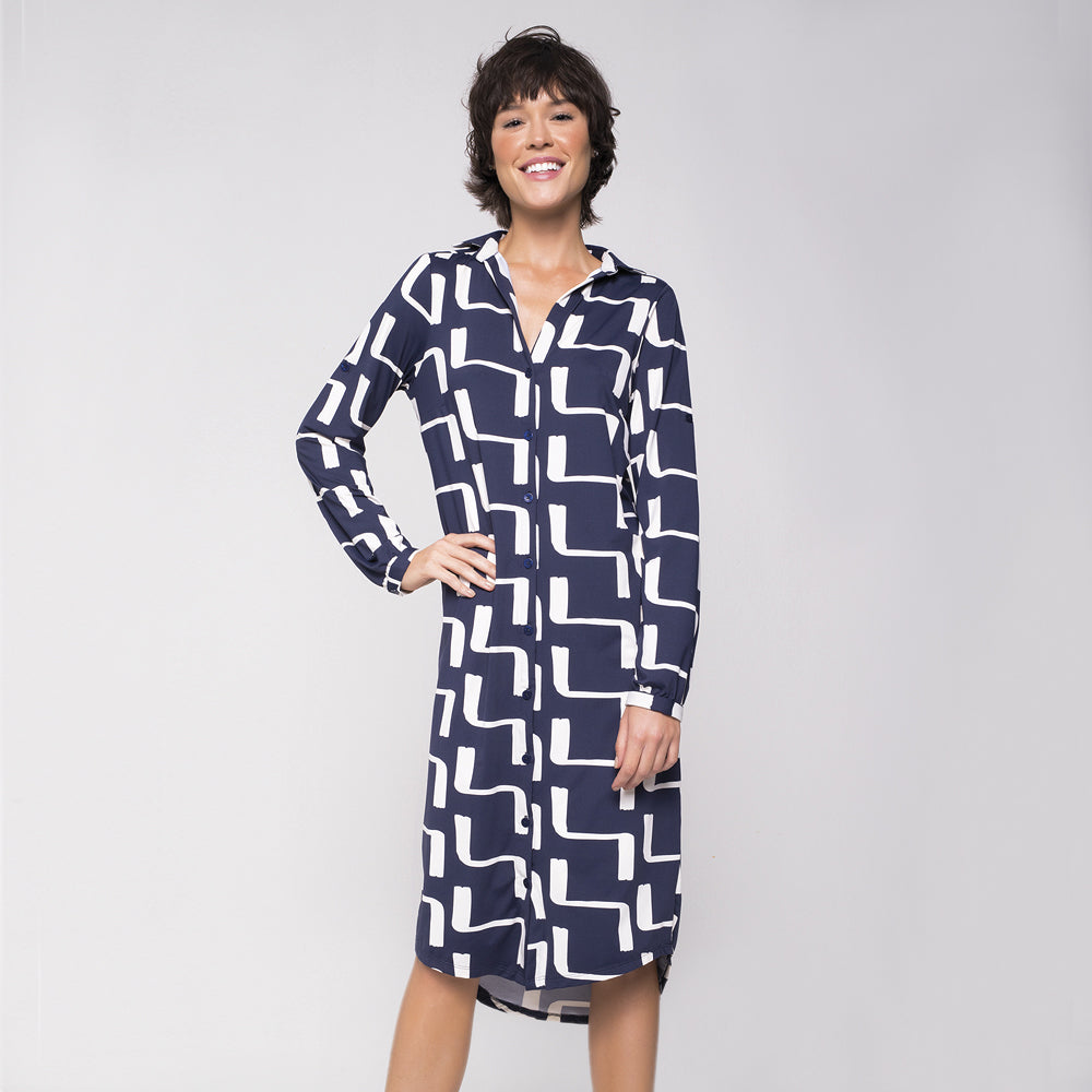 Women's Midi Minimal Long Sleeve Beach Cover-Up Shirt Dress UPF 50+ –  UV.LINE